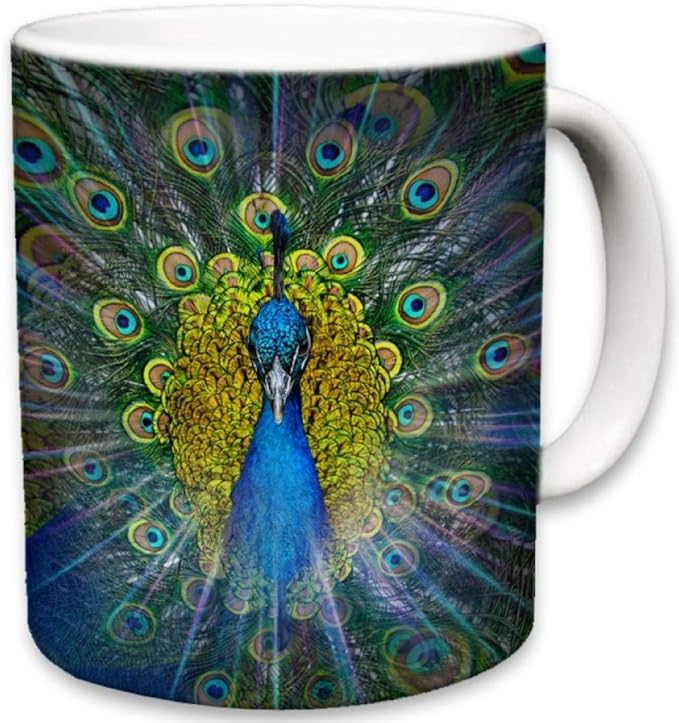 Peacock Mug | Cute Animal Ceramic Travel Mugs | Coffee Lovers Cup | Peacocks Design | Great Novelty Gift | Decorative Home Kitchen Drinkwear | Multi Color | 11 Fl. Oz