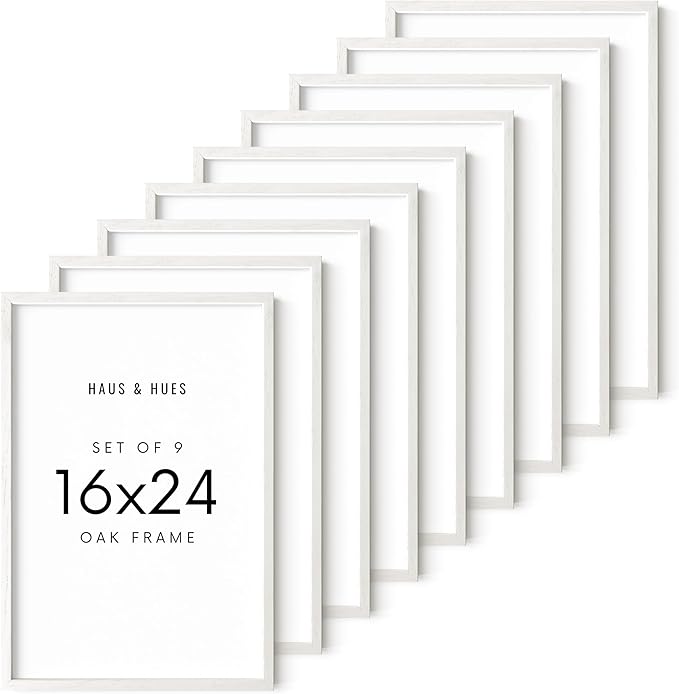 HAUS AND HUES White Oak Wood 16x24 Picture Frames - Set of 9, Natural Frames for Posters and Prints