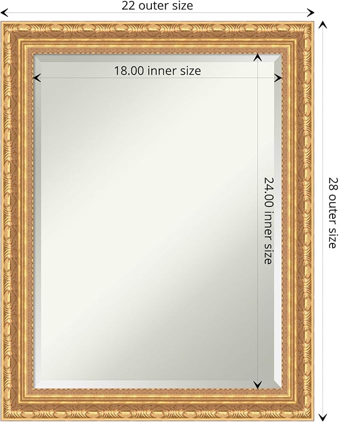 Amanti Art Gold Wall Mirror 28x22 Versailles Gold Rectangle Bathroom Mirror for Wall Decor Living Room, Medium Traditional Wood Frame, Hangs Horizonally and Vertically, Bathroom Decor, Beveled Edge