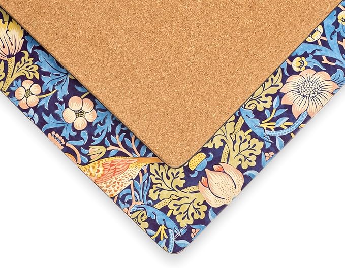 Pimpernel Morris & Co Strawberry Thief Blue Placemats, Set of 4 - Stain Resistant & Heat Safe Fabric-Feel Table Mats with Birds & Botanical Pattern for Stylish Dining & Entertaining