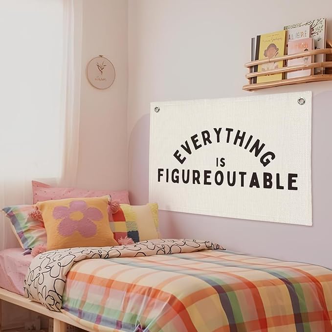 Everything is Figureoutable Inspirational Wall Decor, Office Motivational Wall Decor, Classroom Linen Canvas Banner Hanging Flag, 20x30 Inch