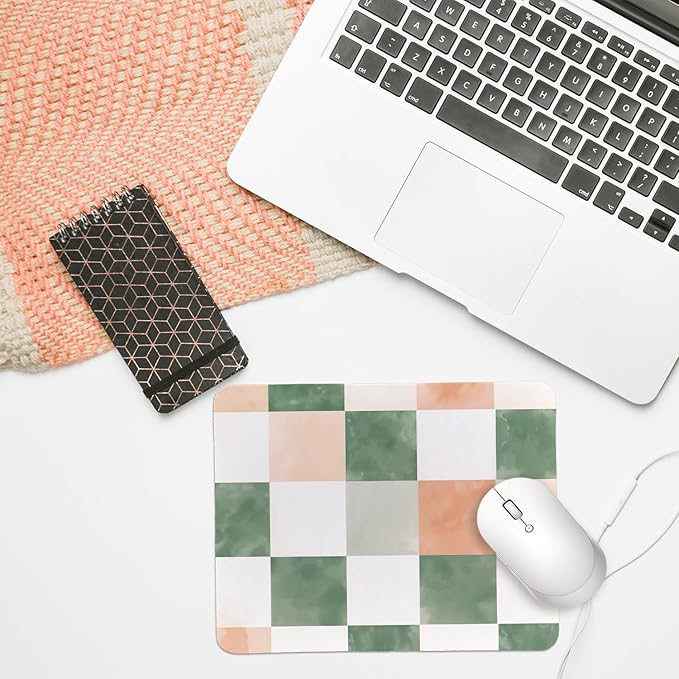 Rusenbao Cute Green Checkered Mouse Pad, Cute Small Mouse Pads for Desk Women, Checkered Office Supplies, Girly Gaming Mousepad for Non-Slip Base, Computer, Office, Laptop, 9.5x7.9 Inch