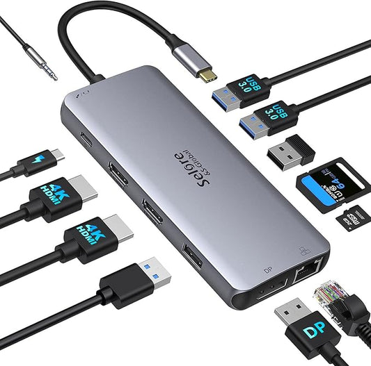USB C Docking Station Dual Monitor,USB C to HDMI Adapter,Type C Hub Multiport Adapter with Displayport,100WPD USB3.0,SD/TF,Ethernet,3.5mm Audio,Laptop Docking Station for Dell/Hp/XPS/Surface.etc