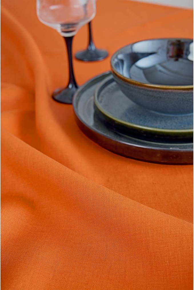Solino Home Persimmon Orange Table Runner 132 Inches Long - 100% Pure Linen Extra Long Table Runner 14 x 132 Inch for Spring, Easter - Fete