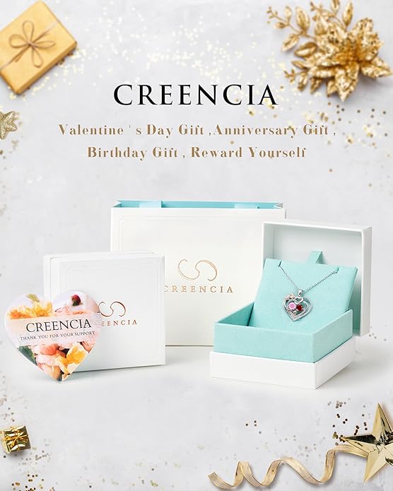 Women's Birthstone Necklace, Holiday Gift for Girlfriend, 925 Sterling Silver Heart Rose Necklace, Anniversary Birthday Gift for Wife, Daughter