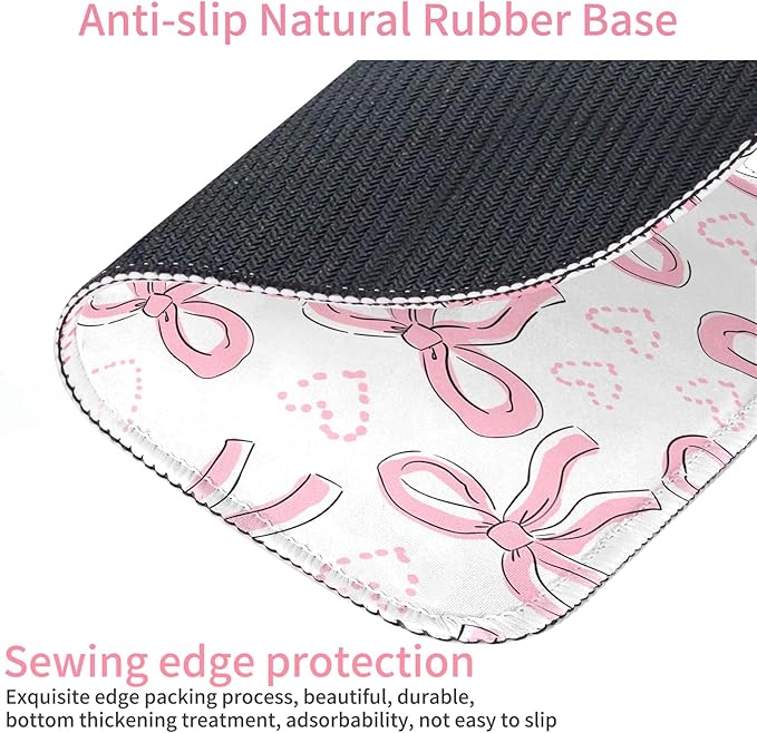 Seorsok Square Aesthetic Ribbon Bows& Love Mouse Mat,Premium Textured Mouse Pads for Office Laptop,Washable Square Mousepads with Extended Stitched Edges Non Slip Rubber Base,White