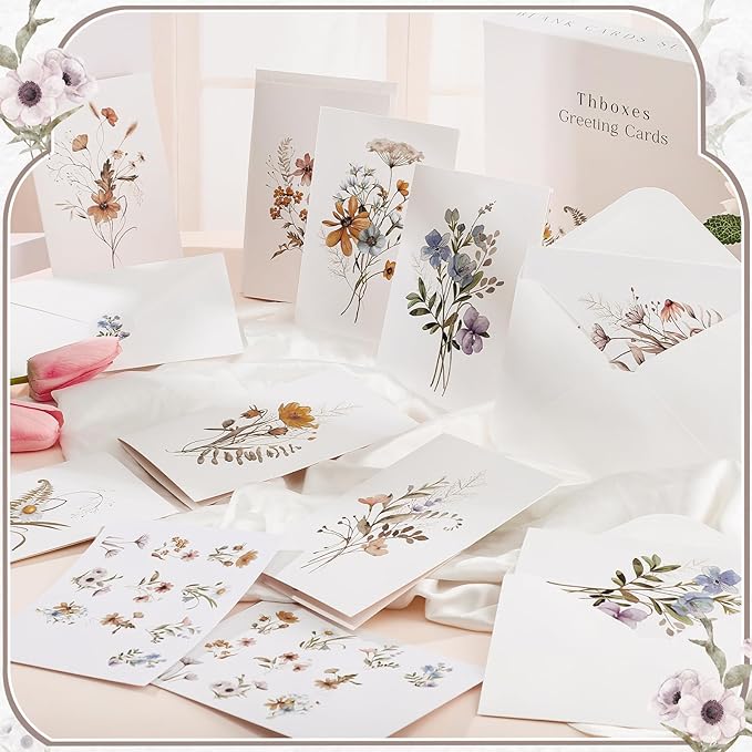 Blank Cards and Envelopes, 40 Pack Blank Note Cards 4x6 in Elegant Floral Greeting Card with Sealing Stickers, Note Card and Envelopes Stationary Set for All Occasions (10 Floral Designs)