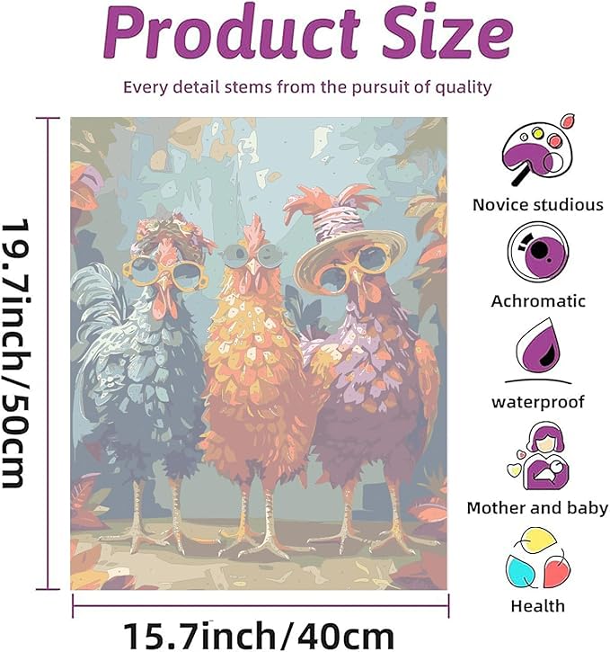 Paint by Numbers Kit for Adults Beginners,Animal Digital Painting for Home Wall Decoration and Gifts,Abstract Rock Chicken Frameless Beginner DIY Acrylic Watercolor Oil Painting (16x20 inches)