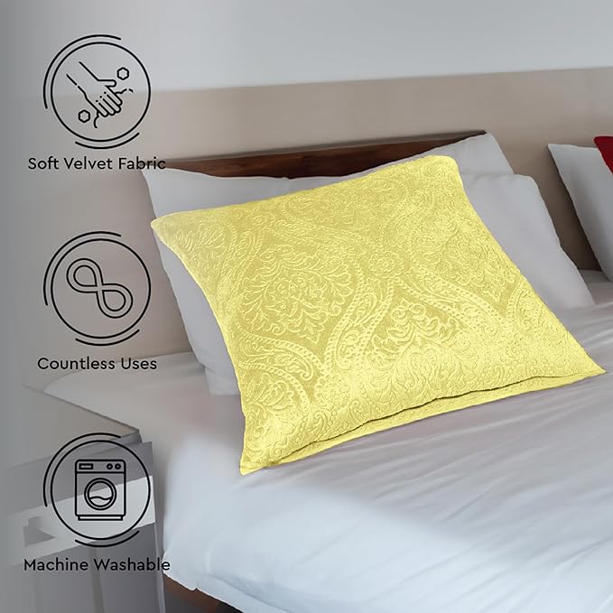 Encasa XO Luxury Embossed Velvet Cushion Covers - Plush Throw Pillow Covers for Elegant Living Rooms & Bedrooms, Machine Washable, 18x18 Pale Lime | Set of 2 | Covers Only No Insert.