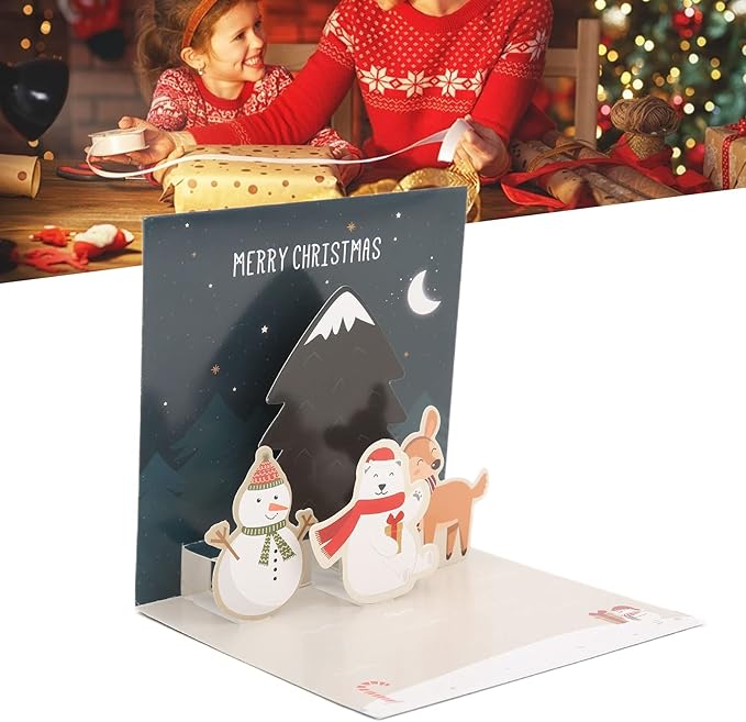 3D Greeting Cards,Christmas Party Card Sets,Greeting Three Dimensional Christmas Special Decorative Paper with Envelope Sticker (Style D)