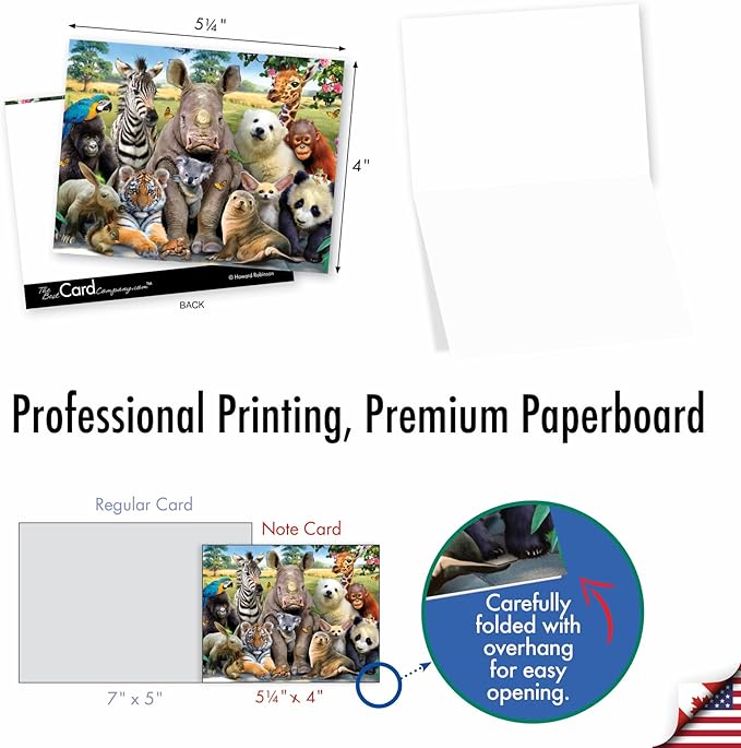 The Best Card Company - 20 Assorted Bulk Animal Cards Boxed (4 x 5.12 Inch) (10 Designs, 2 Each) - Here's Looking At Zoo AM6639OCB-B2x10