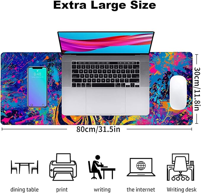 Vibrant Zebra Gaming Mouse Pad, Office Desk Mat, Anti-Slip Rubber Base Cool Aesthetic Mouse Pads for Computer Laptop Keyboard School Home Desktop Gamer Home Accessories Decor 31.5" x 11.8"