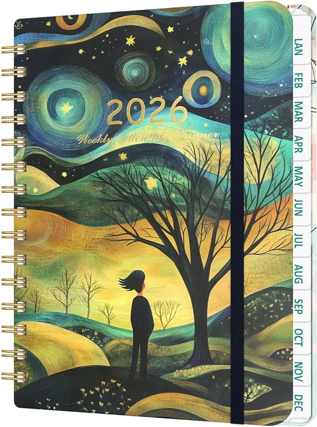 2026 Weekly and Monthly Planner - 2026 Hardcover Calendar Planner, Jan. 2026 - Dec. 2026, Daily Agenda Book with Tabs, Twin-Wire Binding, Back Pocket, School Teacher Student Supplies, A5(6.3" x 8.5") (Hope)