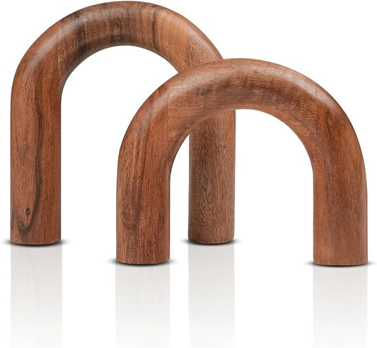Homebia Designs Decorative Acacia Wood U Shape Set of 2 - Large - 6.5 Inch, Small - 5 Inch - Natural