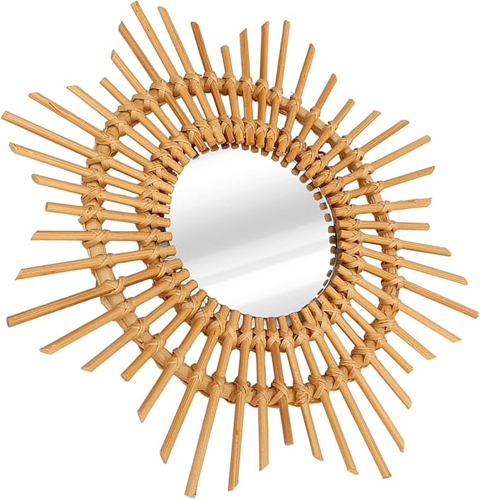 Shape Handwoven Mirror Durable for Bedroom Living Room Hallway, Perfect Her - Wall Mounted Rattan Mirror
