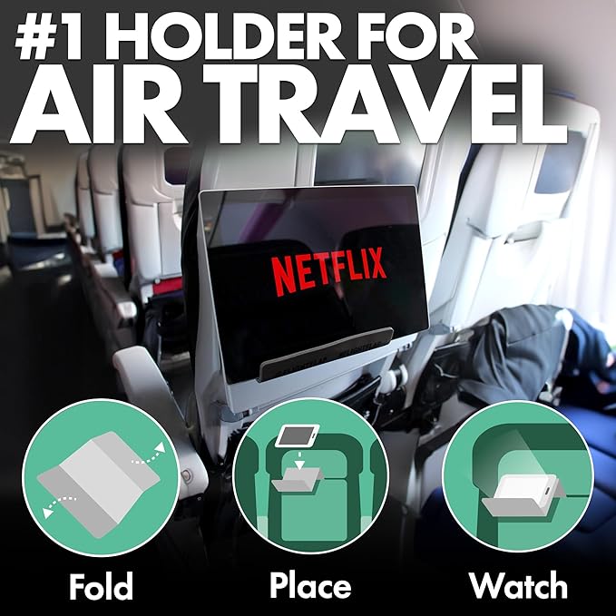 Airplane Tablet Holder, Flexible Cell Phone and Tablet Holder Extra Large 12x7”, Folding Cellphone Stand for Desk, Kindle, Bed, Airplane Gadgets Long Travel Essentials (Gray)