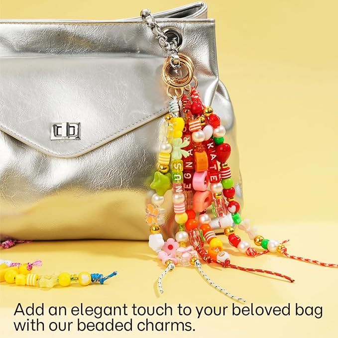 DIY Bag Charm Making Kit Bead Keychain Making Kit Letter Beads for Christmas Party, Family Activity Art Craft Bag Charm for Jewelry Making Supplies Personalized Alphabet A-Z Beads DIY Crafts