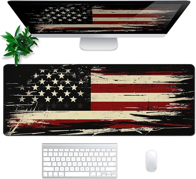 American Antique Flag Mouse Pad Abstract AmericanMouse Pad 31.5x11.8 Inch Flag Texture Non-Slip Rubber Base Large Mousepad Stitched Edges Keyboard Mouse Mat Desk Pad for Office and Home