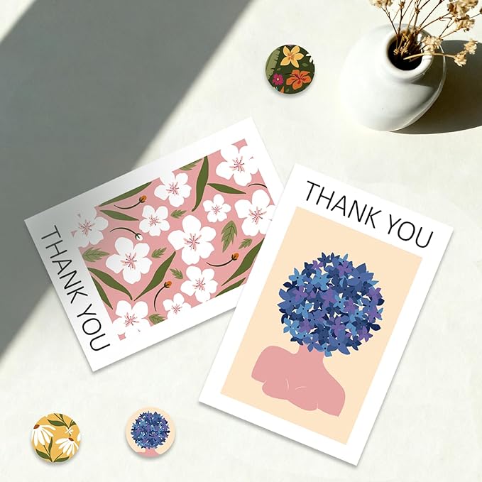 48Pcs Thank You Cards with Envelopes and Stickers for Weddings, Bridal Shower, Baby Shower, Small Business
