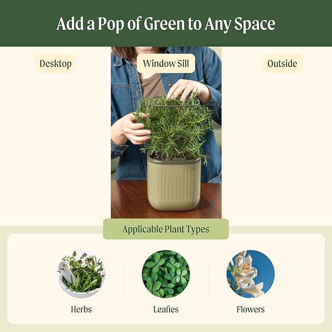 Vego garden Mini Planter Indoor Pots with Trellis Self-Watering Herb Countertop Planter for Climbing Vegetables Flowers Mint Plants Cage 2 Pack - Sage Green