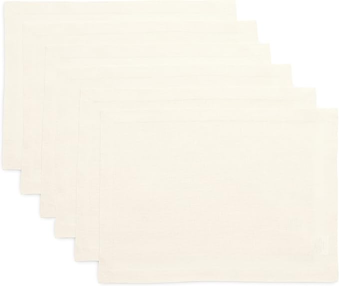 Solino Home Linen Ivory Placemats Set of 6 - 100% Pure Linen Placemats 14 x 19 Inch for Spring, Easter - Fete