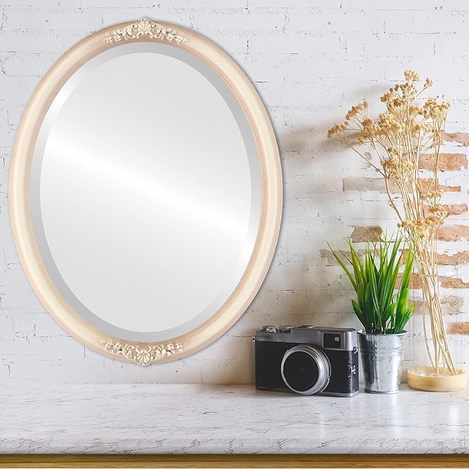 OVALCREST Oval Beveled Wall Mirror for Home Decor - Contessa Style - Taupe - 26" x 22"