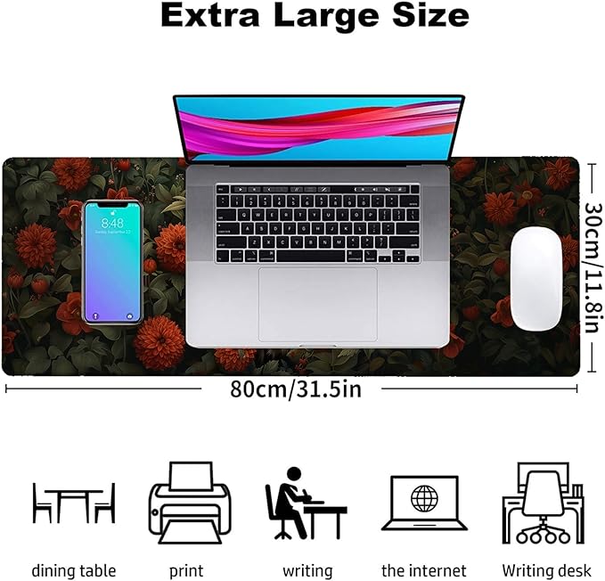 Elegant Fox Gaming Mouse Pad, Office Desk Mat, Anti-Slip Rubber Base Cool Aesthetic Mouse Pads for Computer Laptop Keyboard School Home Desktop Gamer Home Accessories Decor 31.5" x 11.8"