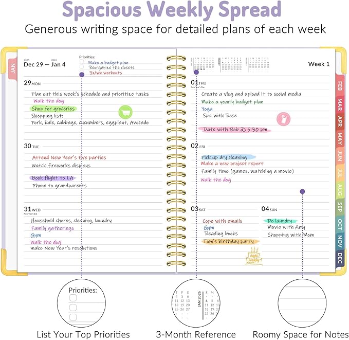 2026 Planner, Forvencer Calendar Planner Weekly and Monthly, Jan 2026-Dec 2026, 6" X 8", Hardcover Agenda Book, Daily Journal Organizer with Inner Pocket, Notebook for Office School, A5, Pink