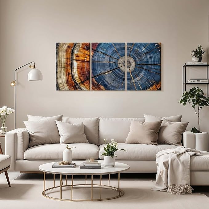 3pcs Tree Rings Abstract Wood Grain Framed Wall Art Decor Canvas Print Picture Nature Plant Modern Artwork Poster Gallery Bedroom Living Room Office 12x16 Inch Ready to Hang