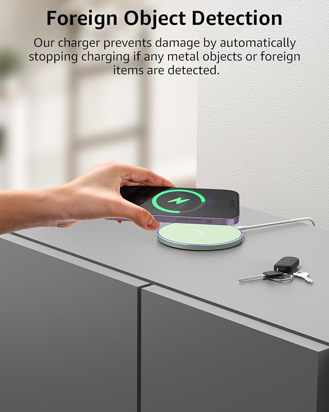 TOZO 2025 W1 New Anti-Slip Wireless Charger 15W Max Fast Wireless Charging Pad Compatible with iPhone 17/16/16 Plus/16 Pro Max /15/14/13/SE Series, Samsung Galaxy S25/S24/S23 Series, Matte Green