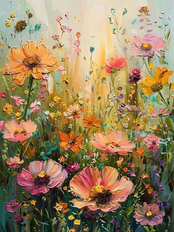 NWQZBYHT 5D Diamond Painting Kits for Adults,Wild Flowers Diamond Art Kits for Adults,Round Full Drill Diamond Dots DIY Flowers Gem Painting kits for Beginner Picture Crafts Home Wall Decor 12x16 Inch