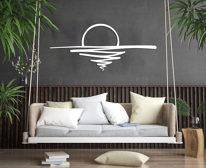 Sunrise Metal Wall Art, Mid Century Boho Decor, Sunshine Minimalist Design, Sun Design Wall Art, Modern Sunset Interior Artwork, Home Decor, Livingroom Decor, Gift for Her (Black, 15.7 x 6.9” / 40 x 17.5 cm)