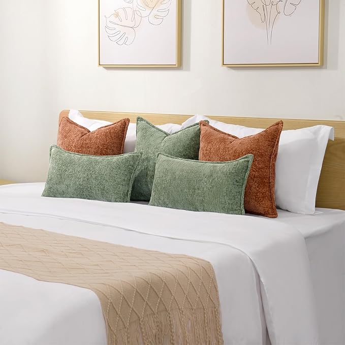 Pack of 2 Sage Green Christmas Decorative Throw Pillow Covers 16x16 Cozy Soft Chenille Accent Vintage Square Couch Pillow Covers for Home Decor Bed Sofa Living Room