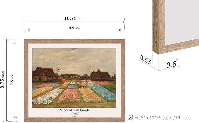 Monem Art Vintage Van Gogh Poster - Retro Bulb Fields Print - Flower Beds in Holland Art - Impressionism Art - Fine Art - Classic Painting Art - Great Bedroom Wall Decor - 8x10 Beige Framed