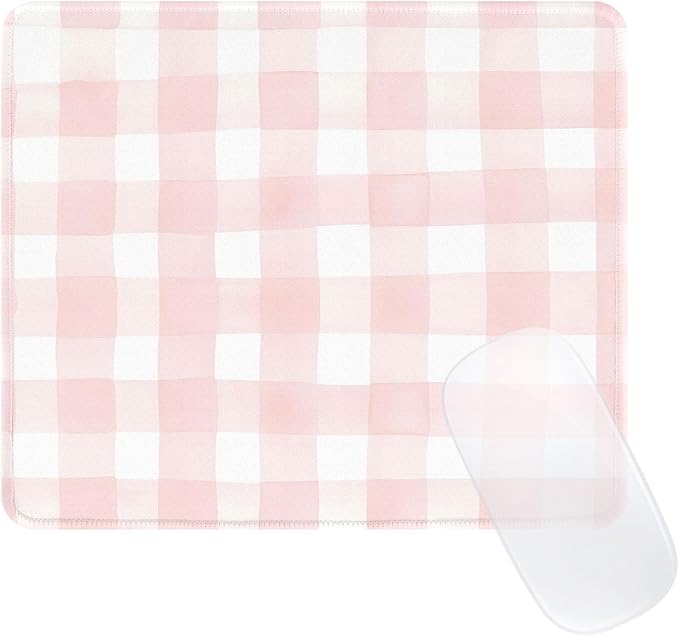 Cute Pink Mouse Pad,Retro Checkered Pattern Mousepad,Square Aesthetic Plaid Waterproof Grid Mouse Mat Design, Non-Slip Rubber Base Computer Funny Boho Mouse Pads, Desk Accessories,Light Pink