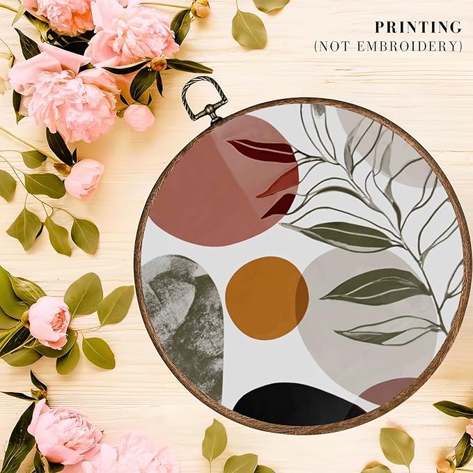 365CUSGIFTS Boho Geometric Sun Leaf Round Wall Art,Framed 10x10 Canvas Print for Reading Nook, Library, or Bedroom, Hanging Decor, Gift for family, relatives, lovers and friends