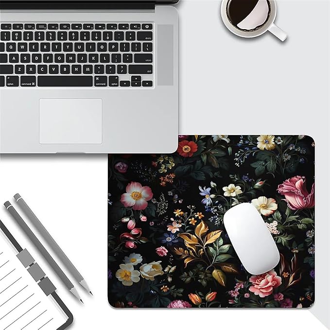 Square Mouse Pad Retro Oil Painting Flowers Plants, Personalized Premium-Textured Custom Mouse Mat Design, Washable Mousepad Cloth, Non-Slip Rubber Base Computer Mouse Pads for Wireless Mouse