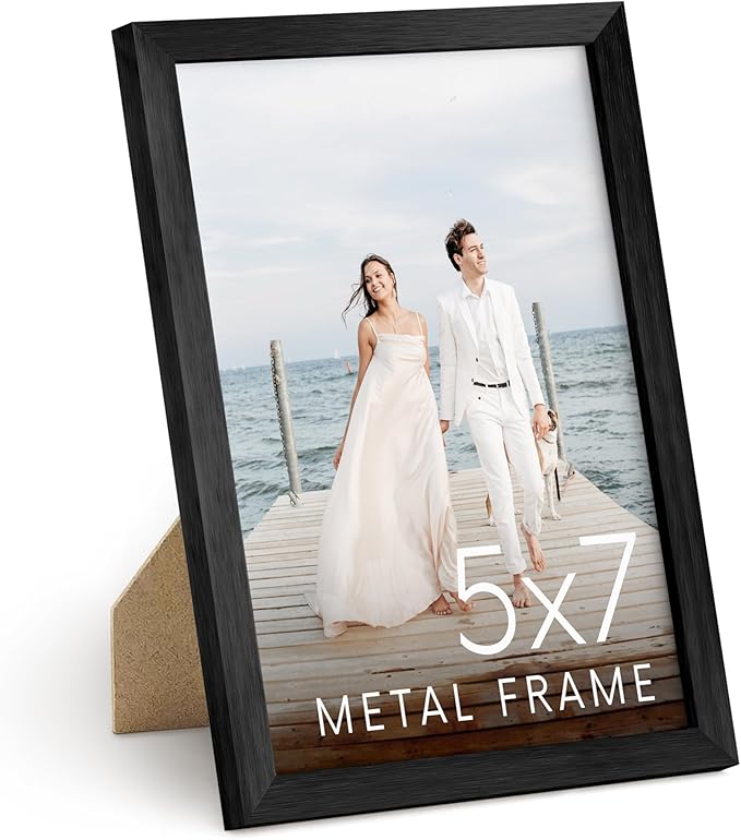 HAUS AND HUES 5x7 Black Metal Picture Frame - Features Premium Aluminum, Vertical Hanging & Easel Back, Shatterproof Plexiglass - Ideal for Home, Room, Office (5x7 in, Black, Set of 1)