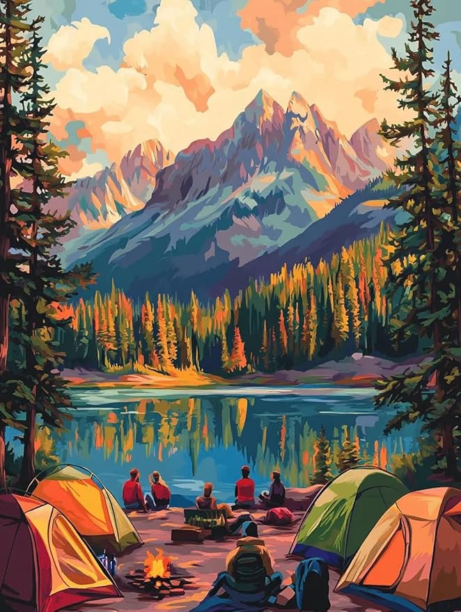 Paint by Numbers for Adults Beginner, Mountain Lake at Sunset Landscape Adult Paint by Number Kits on Canvas, DIY Acrylic Oil Easy Painting by Numbers for Home Wall Decor 16X20 inch (Without Frame)