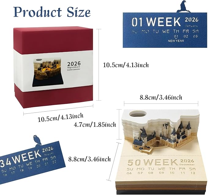 Time Piece Calendar- 2026 3D Timepiece Pocket Calendar, Desk Calendar with Lights Smart Desktop Memo Pad for Desk Decorations.