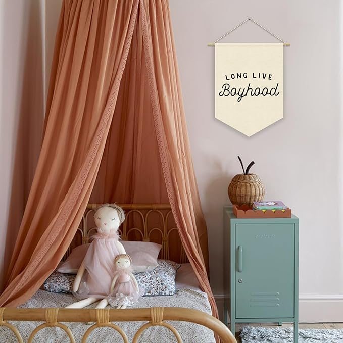 Boy Room Decor,Long Live Boyhood Canvas Banner Nursery Playroom Wall Decor for Boys Bedroom Toddler Decorations Teen Boy Room Decor,Playroom Decor Wall Hanging Flag 15x11 Inch（White)