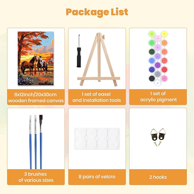 MXJSUA Two Horses Framed Paint by Numbers for Adults Beginners, Easy Adults' Paint-by-Number Kits on Canvas with Easel, Animal Acrylic Number Painting Crafts Kits Gifts for Home Decor, 8x12inch