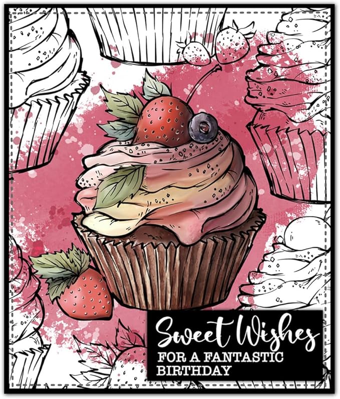 Birthday Cupcake Strawberry Stamps and Cutting Dies for Card Making DIY Transparent Silicone Clear Stamp and Metal Die Cuts Sets for Scrapbooking Paper Greeting Cards Decor Seals Craft Supplies