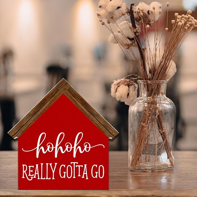 Christmas Bathroom Decor, Funny Ho Ho House Shaped Wood Sign, Christmas Restroom Bathroom Decorations for Farmhouse Home
