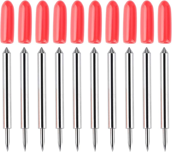 HQMaster 45 Degree Tungsten Steel Lettering Blade Vinyl Cutter Blades for Roland Cutting Plotter Red Cap Pack of 10