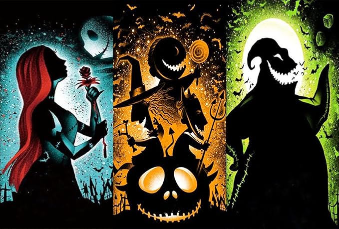 Halloween Diamond Art Painting Kits for Adults - Jack and Sally DIY 5D Paint with Diamonds Gem Art Painting Kits DIY Nightmare Before Christmas Round Full Drill Diamond Dots Paintings Adult Crafts