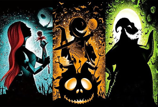 Halloween Diamond Art Painting Kits for Adults - Jack and Sally DIY 5D Paint with Diamonds Gem Art Painting Kits DIY Nightmare Before Christmas Round Full Drill Diamond Dots Paintings Adult Crafts