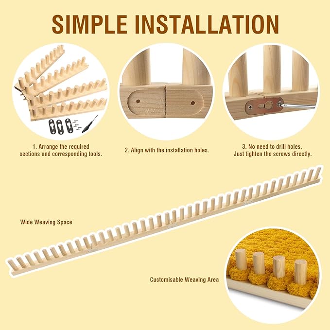 Chunky Blanket Loom Knitting Looms and Boards, Adjustable Size Wooden Loom for Blanket, No Needles Required Hand Knitting Kit for DIY Yarn Craft, Home Decor, Stress Relief, Beginner Friendly (61 in)