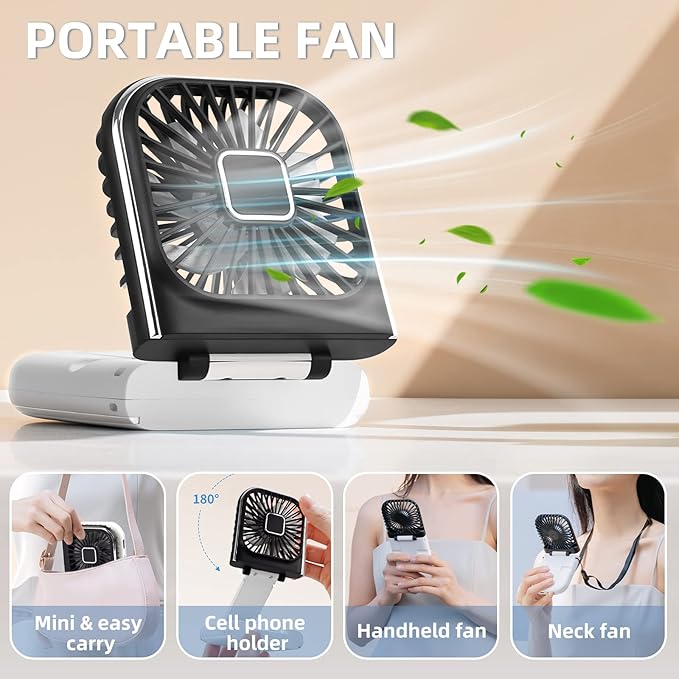 FADACHY Mini Handheld Fan - USB Rechargeable 3000mAh Battery Operated, Personal Fan for Outdoor, Indoor, Travel, Camping, Office