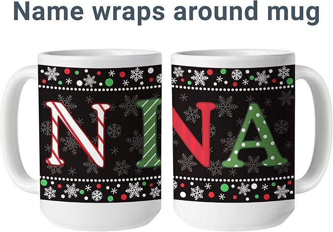 Let's Make Memories Personalized Mug - Festive Ceramic Coffee Mug for Christmas - Stocking Stuffer For Family, Friends, Neighbors - Microwave and Dishwasher Safe - Festive Name - Dark - 15 oz.
